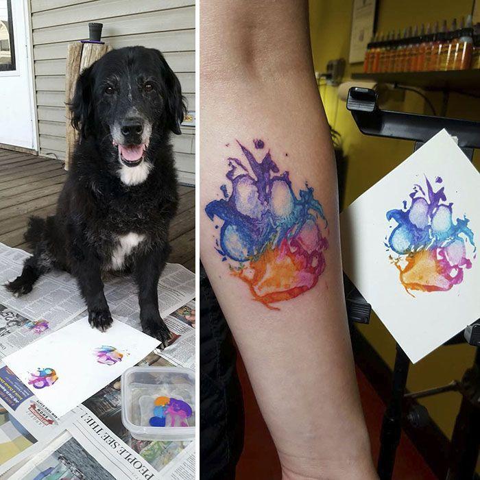 Kolorowy tatuaż łapy psa"