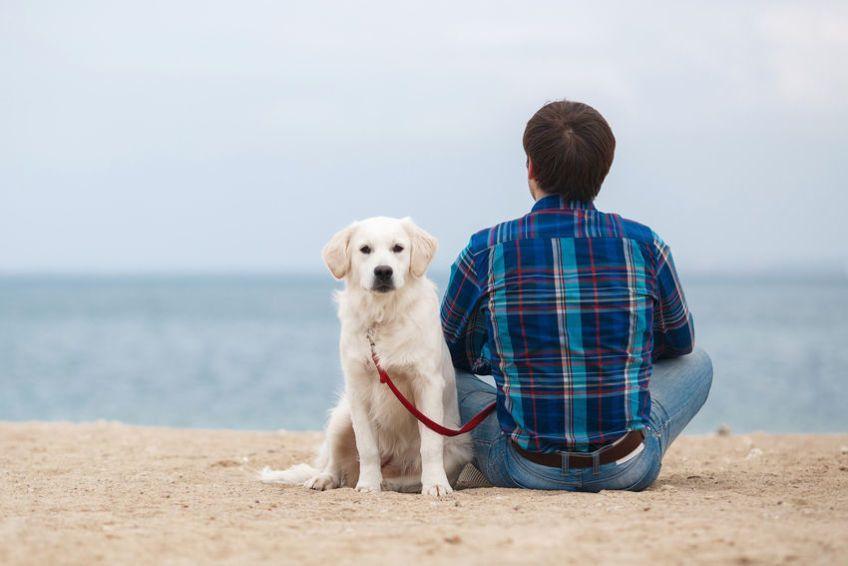 pan z psem na plaży