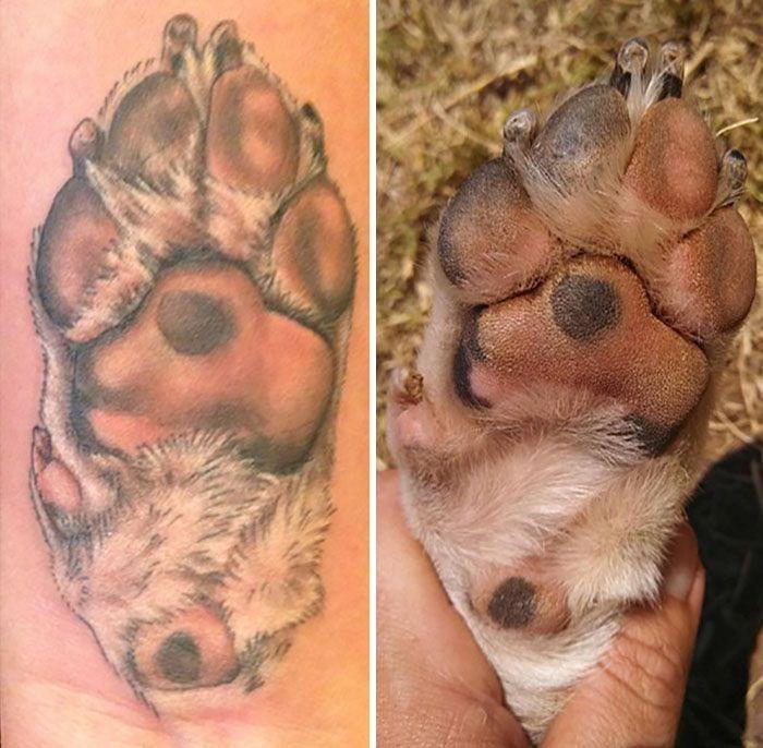 Tatuaż odzwierciedlający łapkę psa"